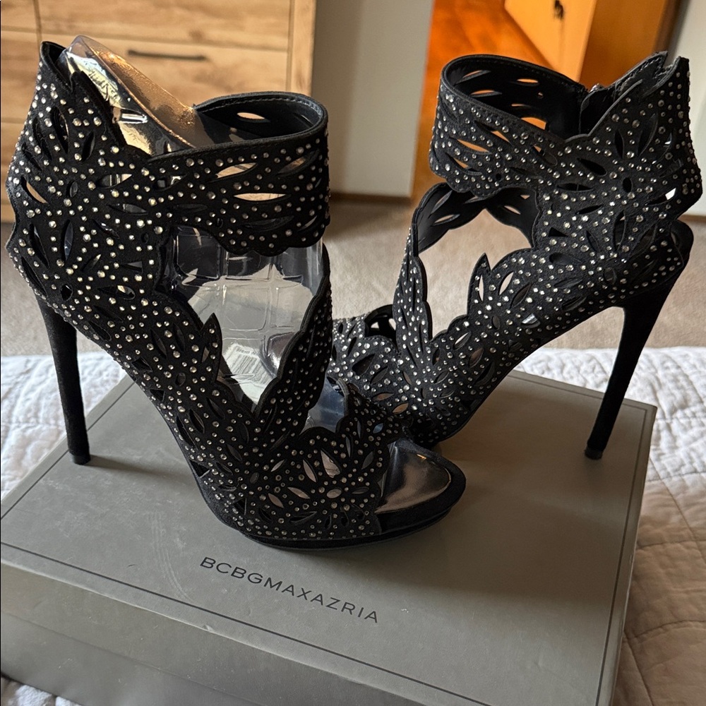 BCBGMaxAzria Black Heels with Silver Accents